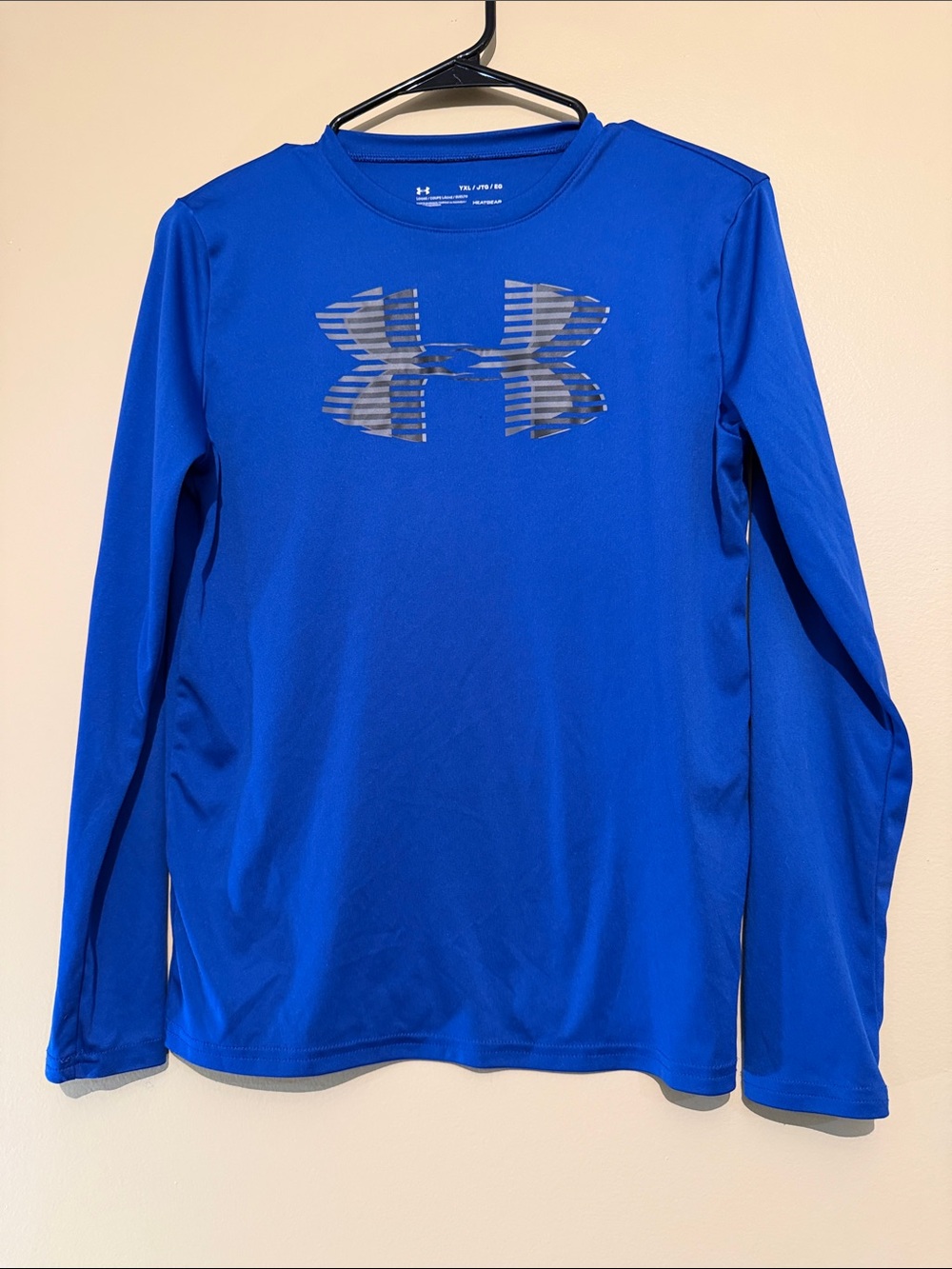 Under Armour Blue Long Sleeve Performance Shirt with Striped Logo